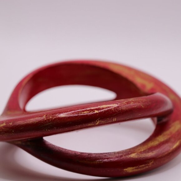 A Rare Find- Vintage Red with Gold Marbeling  Wooden Intertwined Handmade Bangle - Picture 5 of 5